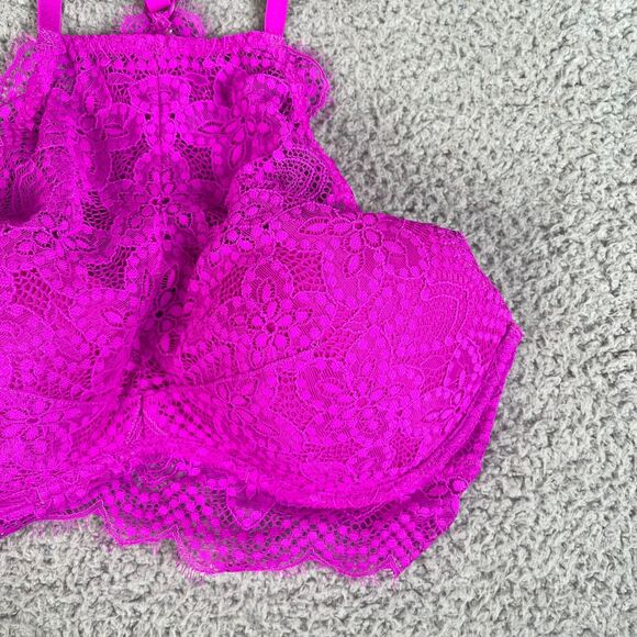 Victoria's Secret PINK Lace Push-Up Pigeonnant Bra M A-C Fushia Floral - Picture 2 of 8